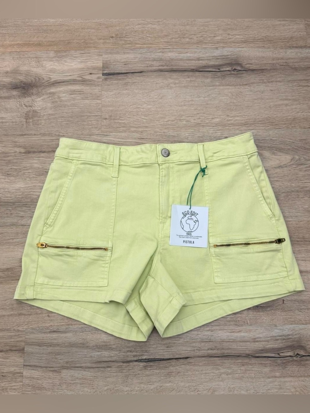 Pistola Hannah Women's Lime Green Yellow Utility Cotton Tencel Shorts 29